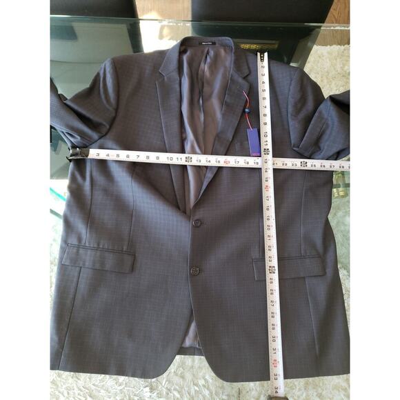 Egara Blazer Jacket Men 54L Navy Wool Check Single Breasted Notch Lapel Slim Fit - Picture 7 of 14